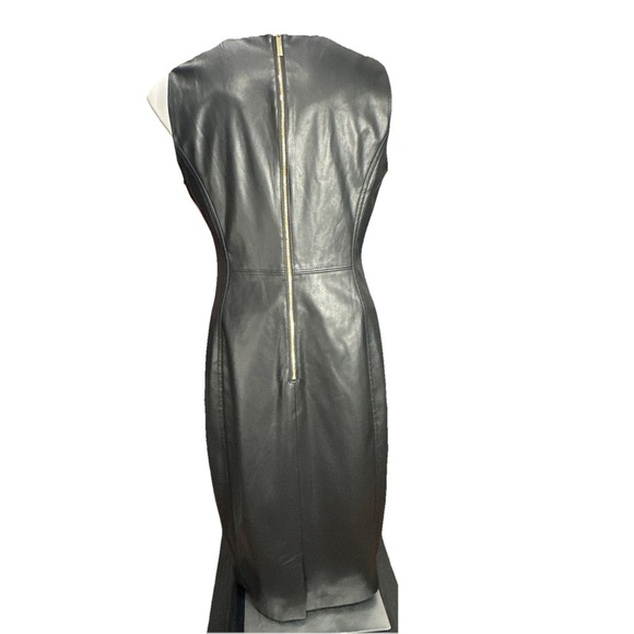 CALVIN KLEIN Size 10 Women's Black Faux Leather Sleeveless Dress NWT - Picture 6 of 10